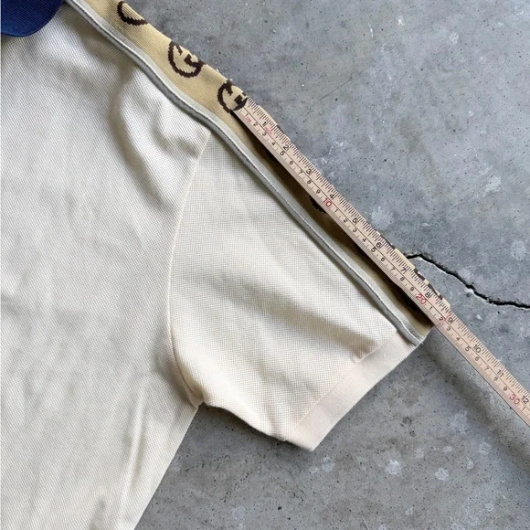 Gucci Cream Polo with Navy Collar and Monogram Shoulder Trim